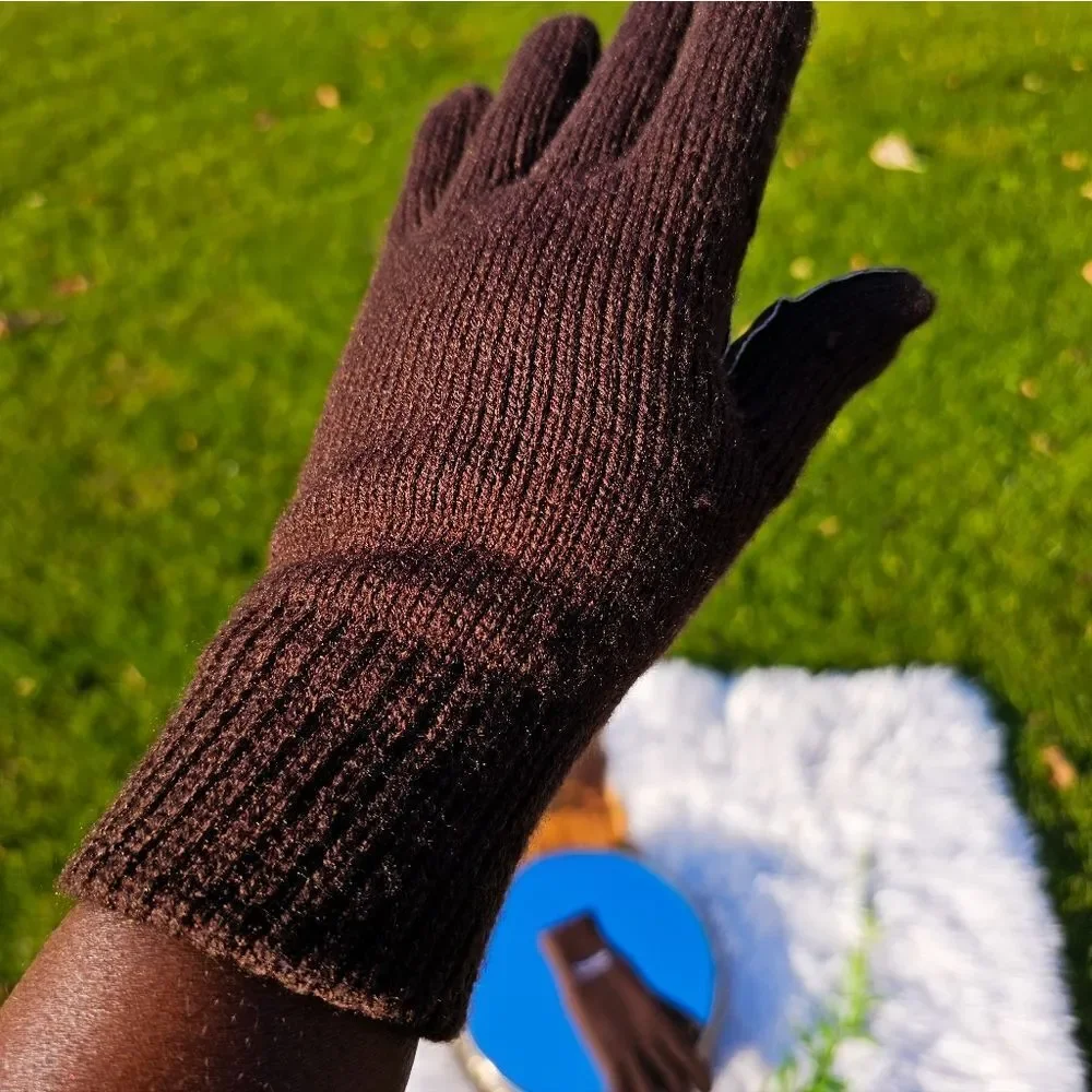 Thinsulate Thermal Brown Insulated Acrylic Blend Suede Lether Detail Unisex Glov